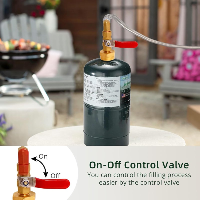 CONROS Propane Adapter for 1 lb. Tanks with Tank Gauge & Control Valve, 3 FT Propane Refill Stainless Steel Hose with 4 Bottle Caps, Fill 1 Pound Bottles from 5-40lb Tank - Image 4